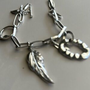 Vintage jewelry bracelet adjustable link silver tone charm dangle metal